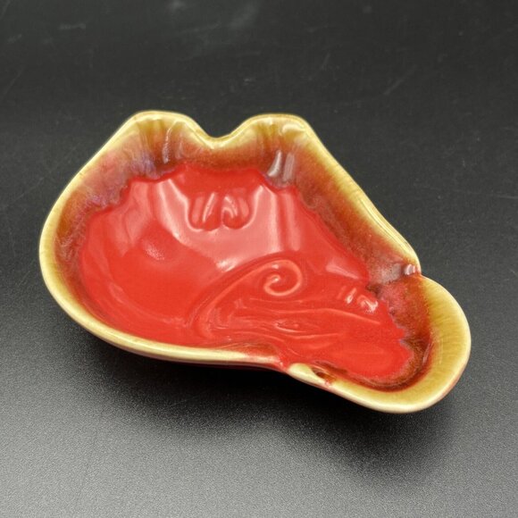 Red Elephant Ceramic Art Pottery Ring Holder Trinket Dish Jewelry Bowl Trunk Up - Picture 5 of 6